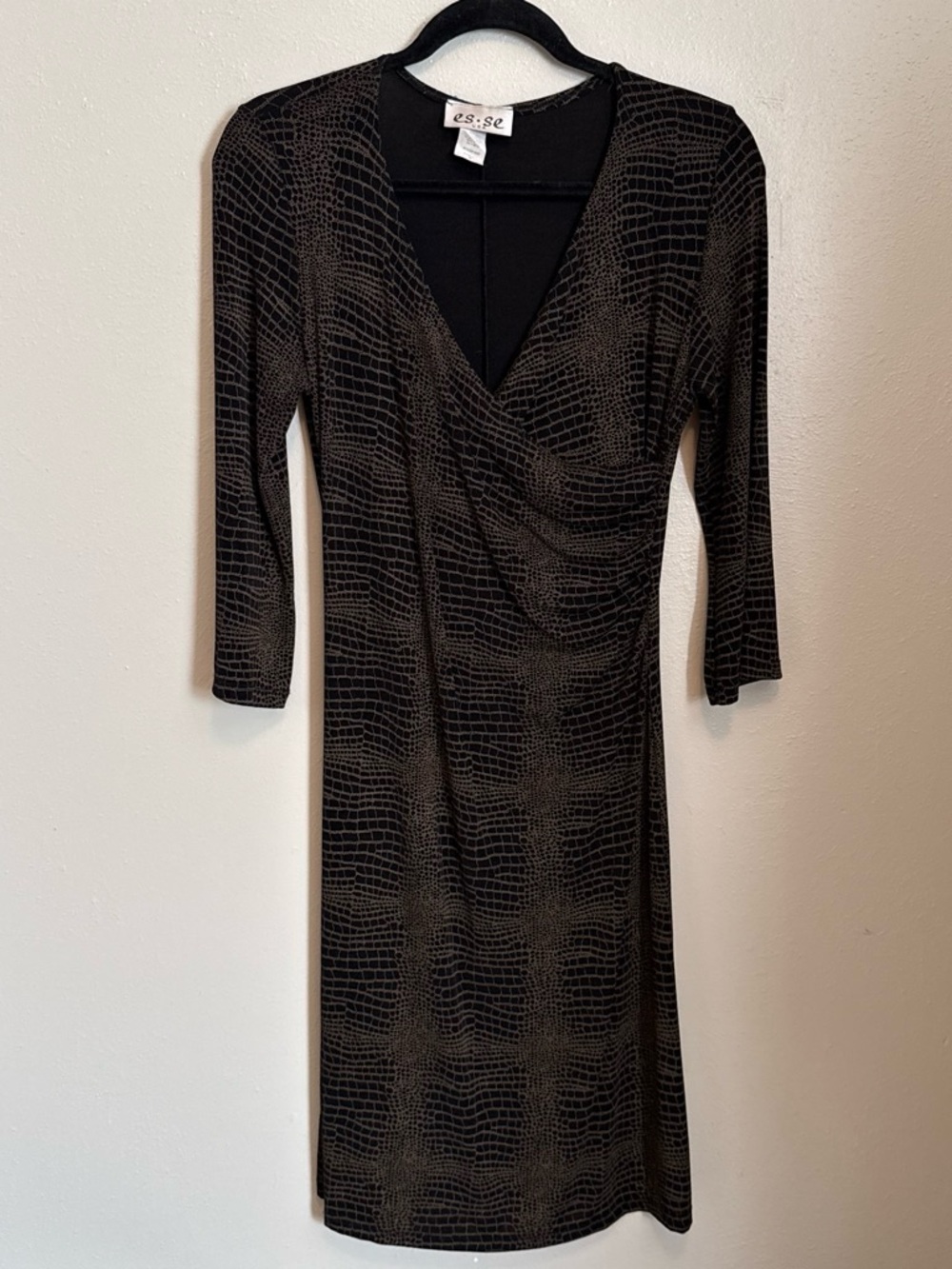 Vintage Es.se Black Croc-Print Wrap Dress